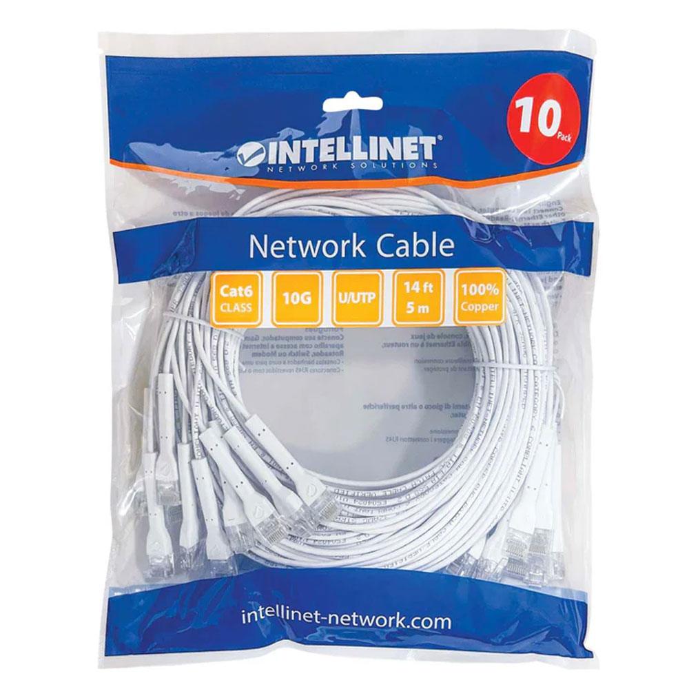 Intellinet Cat6 U/UTP FlexiBoot Slim Network Patch Cable, 14 ft., White, 10-Pack - 745369