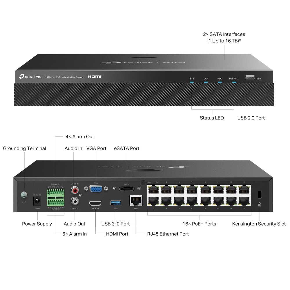 TP-Link VIGI NVR2016H-16MP Network Video Recorder
