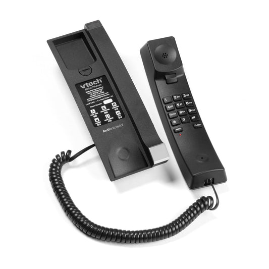 VTech Hospitality A2310-NM Silver &amp; Black 1-Line Contemporary Analog TrimStyle Phone with No MWI - 80-H0BK-06-000